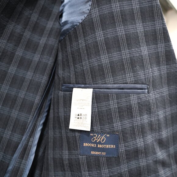 Brooks Brothers 346 Regent Fit Size 40R Blue Plaid - Picture 3 of 11